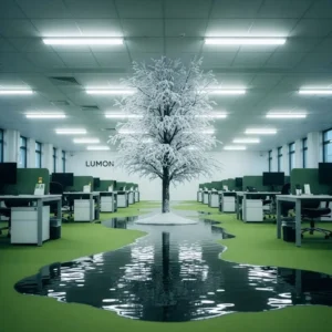 Le-bureau-stérile-de-Lumon-_série-Severance_-envahi-par-un-arbre-et-de-l_eau