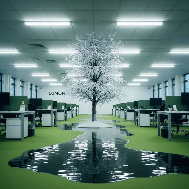 Le-bureau-stérile-de-Lumon-_série-Severance_-envahi-par-un-arbre-et-de-l_eau