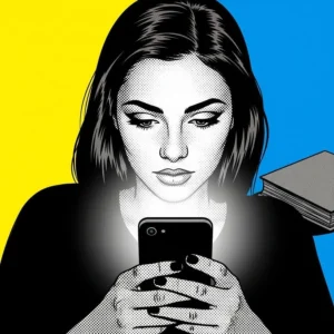 le regard dune personne hypnotisé par son téléphone, illustrant labsorption dans la distraction numérique